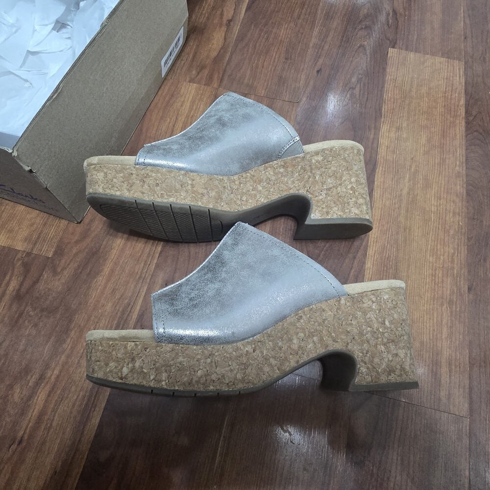Clarks Womens Nerisa Vine Taupe Metallic Gold Mule Slipper With Cork Heel 9 Read - Picture 7 of 13